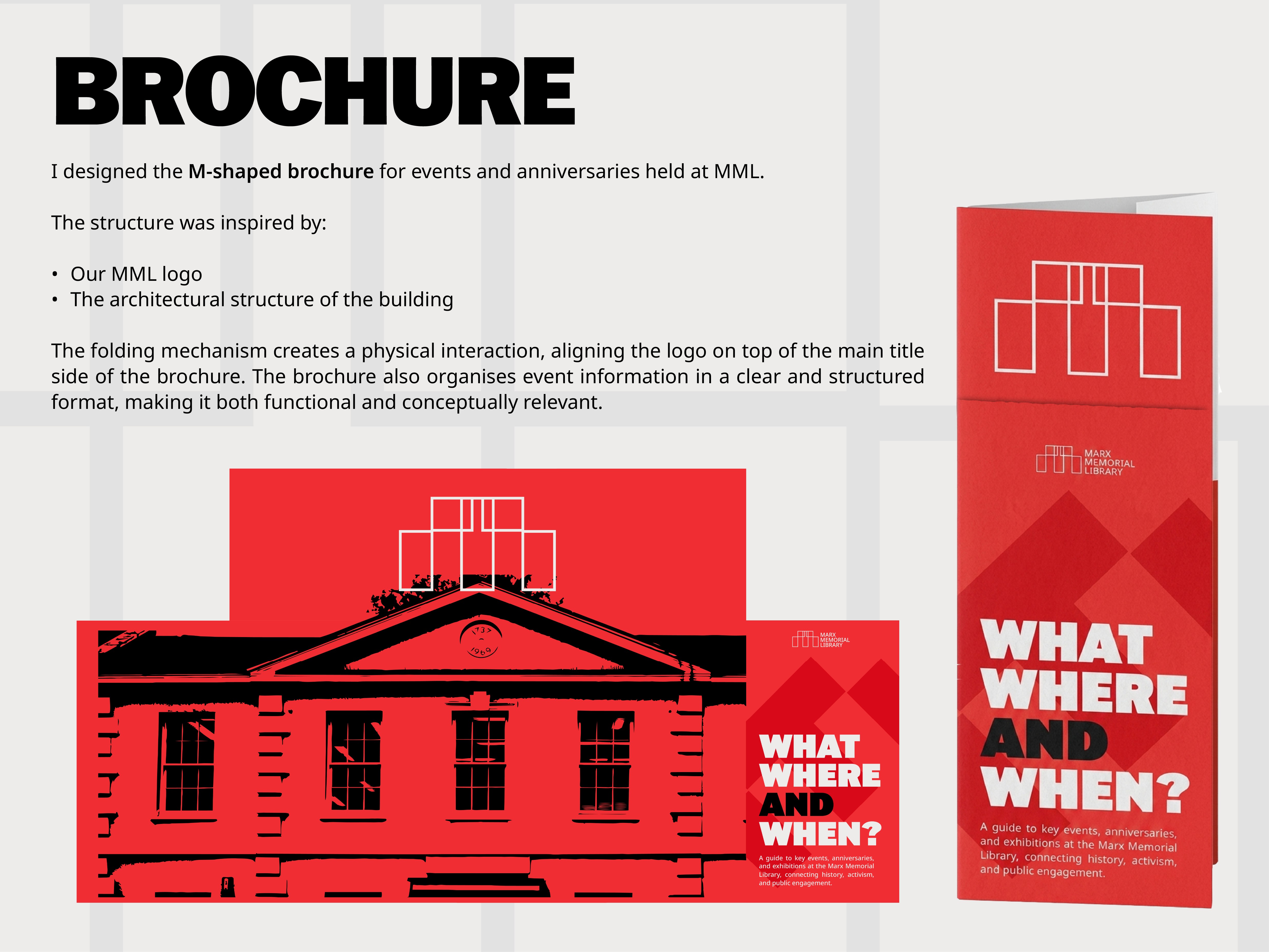 MML brochure concept board with folded brochure mockup